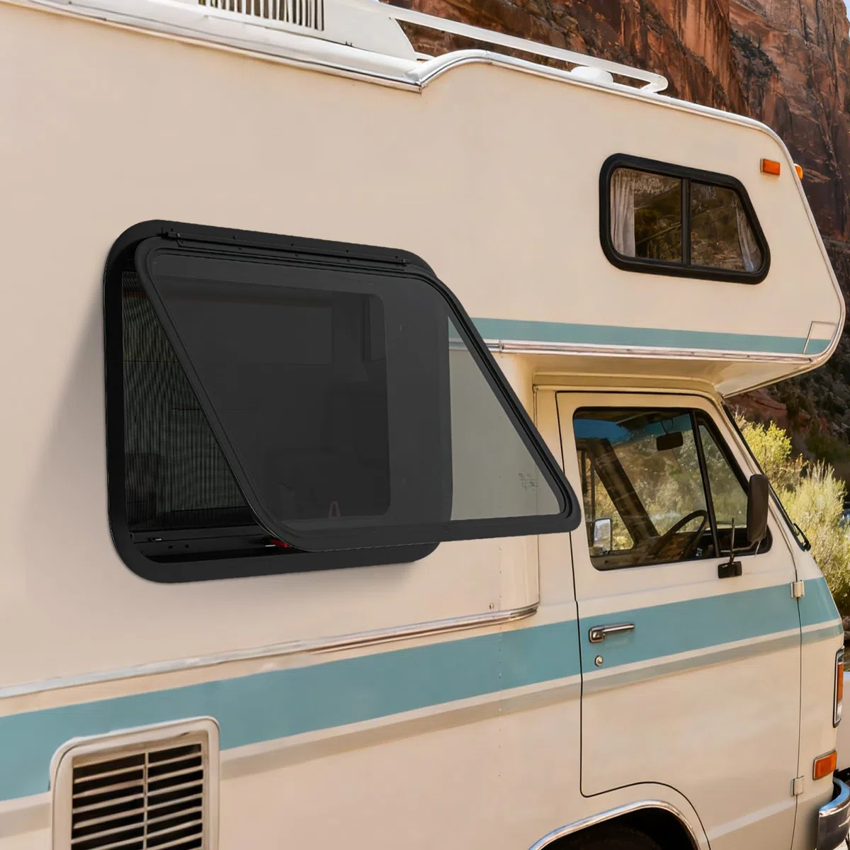 Ventana de salida para autocaravana, ventana de RV, ventana de emergencia, ventana de caravana versátil con barra de apoyo para RV Camper Trailer Van (800 x 500 mm)