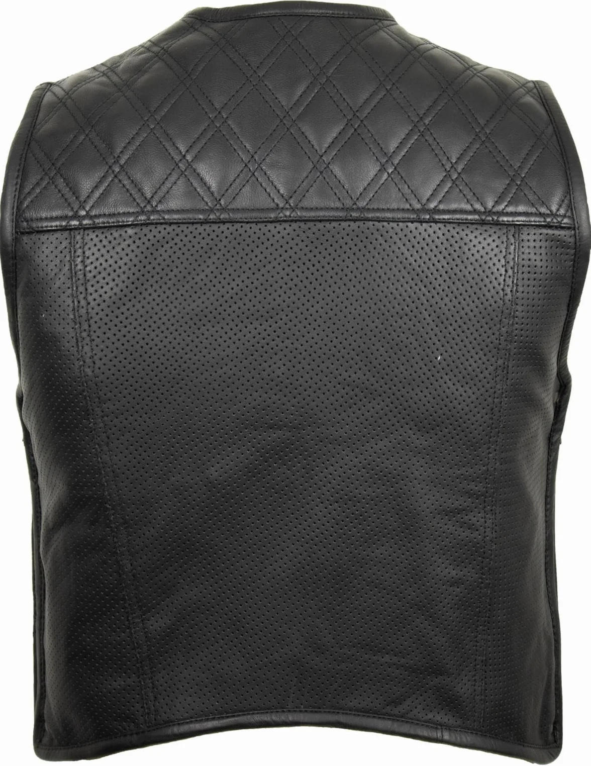 MDM Chaleco cuero moto hombre, chaleco biker negro sin mangas de piel auténtica, estilo Clubstyle, con cuero perforado y cremalleras laterales ajustables