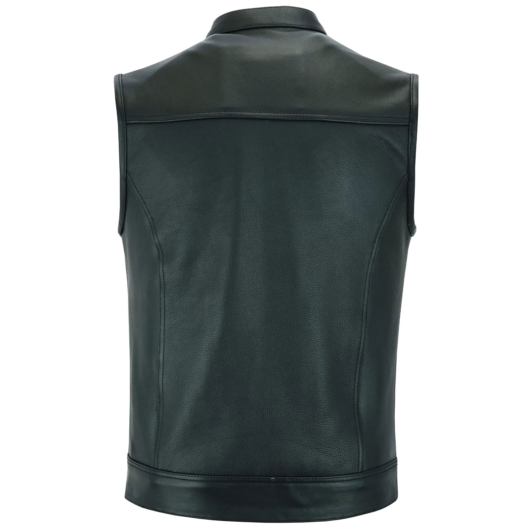 Leatherick Chaleco de cuero para hombre Groove Club - Forro de satén de cachemira tradicional con costuras negras, negro/blanco