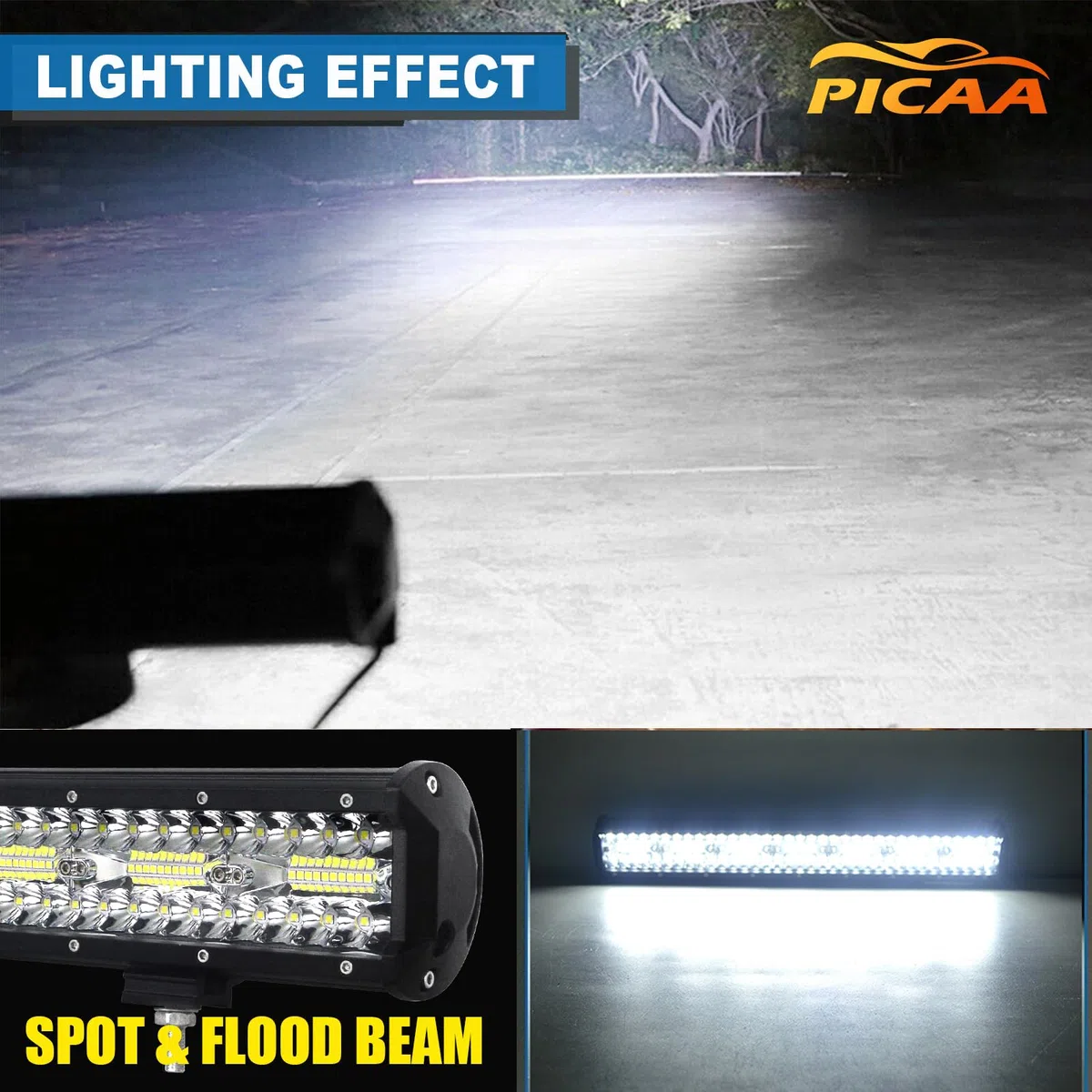 PICAA 23 Pulgadas 480W Barra LED 4x4 y 2X 4 60W Foco Led y Cableado Kit, Luz de Trabajo LED 12V 24V 6000K Faro Led Coche Camión Todoterreno Barras Luminosas Led