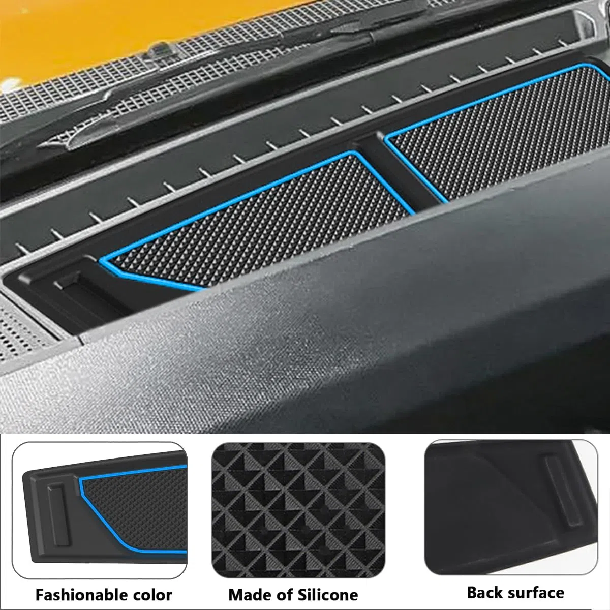 Auovo Bandeja de cubierta de salpicadero compatible con accesorios Ford Bronco 2021 2022 2023 2024 2025 2026 Bronco alfombrilla de silicona para salpicadero interior Bronco 2/4 puertas, juego de 3