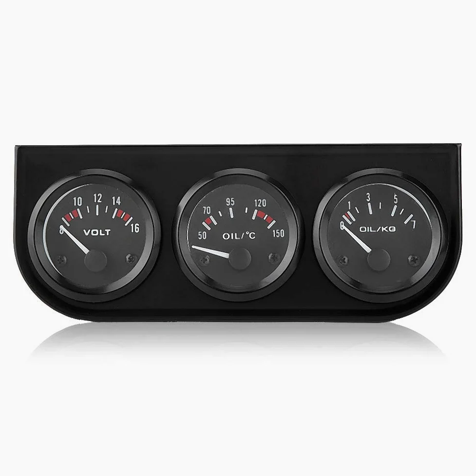 Kit de medidor triple de 52 mm, Voltímetro Medidor de Temperatura del Aceite y Medidor de Presión de Aceite para automóvil(12V)