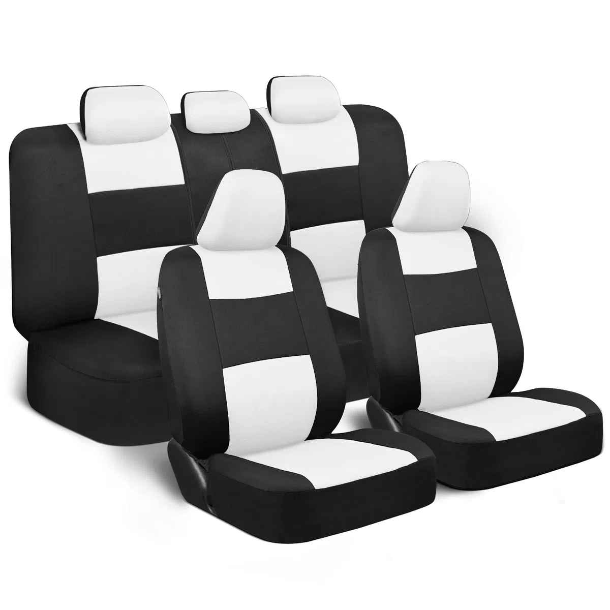 BDK PolyPro - Juego Completo de Fundas para Asientos de Coche, Color Blanco/Negro, Protectores de Asiento Delantero y Trasero, fácil de Instalar, Fundas Interiores para Auto, camión, Furgoneta, SUV