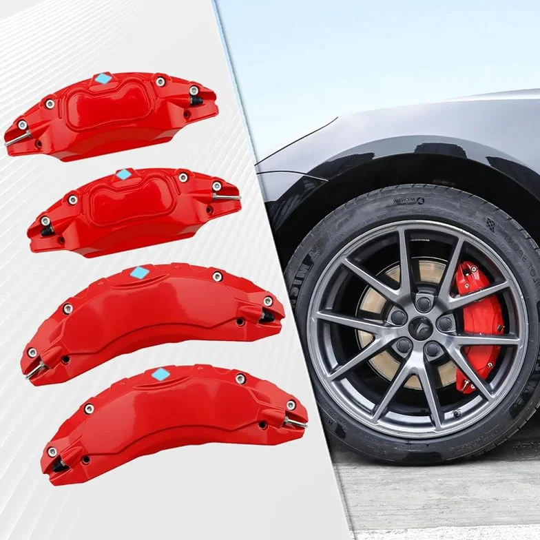 4 Piezas Cubre Pinza Freno Coche para Audi Q3 2019-2024, 3D Cubierta Cubo Rueda Cubierta Freno, Cubierta De Pinza De Coche Rojo