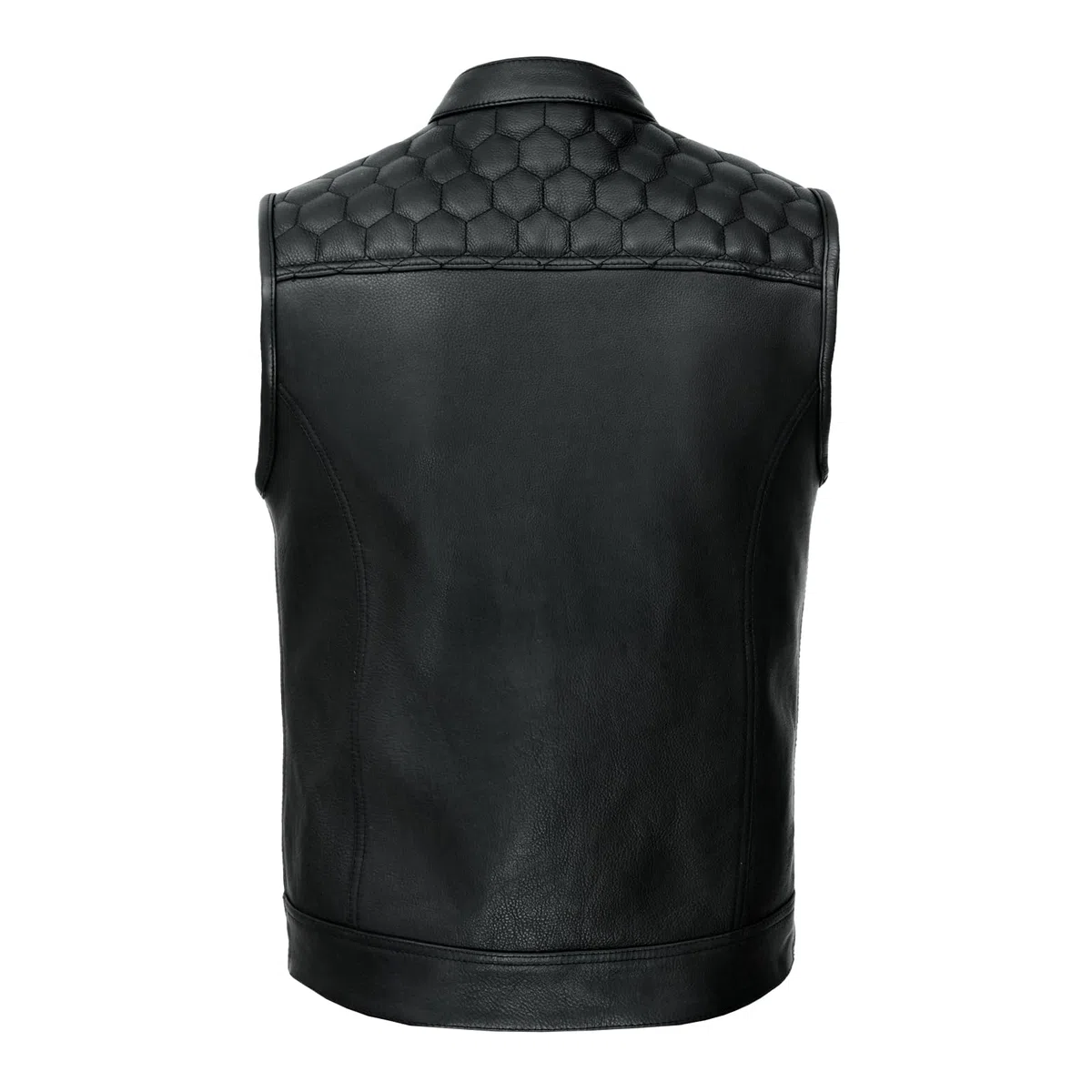 Leatherick Honeycomb SOA Estilo Chaleco de motocicleta de cuero genuino negro para hombres con bolsillos de transporte ocultos