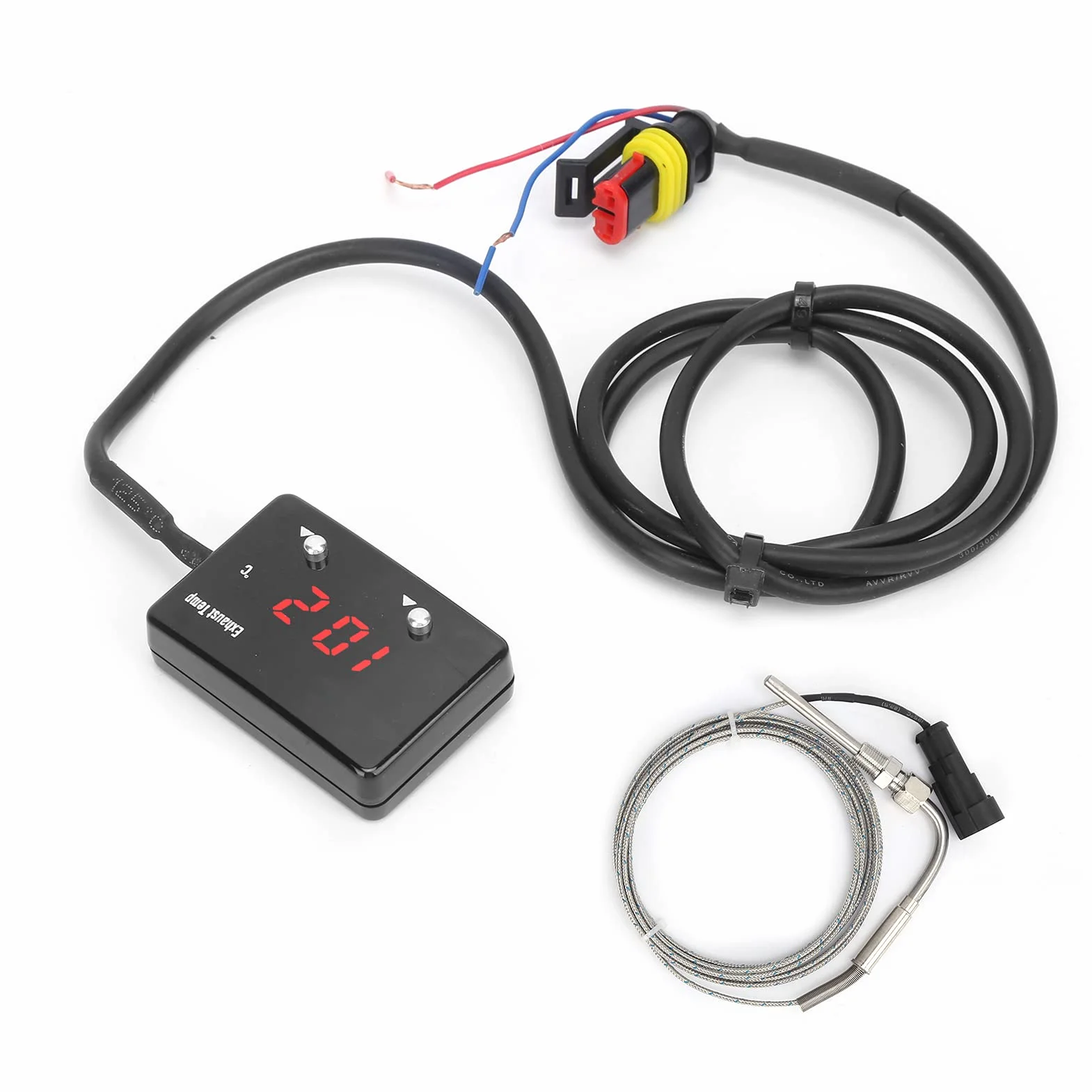 Medidor EGT Medidor de Temperatura de Gases de Escape Pantalla LED Digital 0-1000 ℃ con Conector de Nivel de Advertencia Ajustable para Vehículos de 12 V