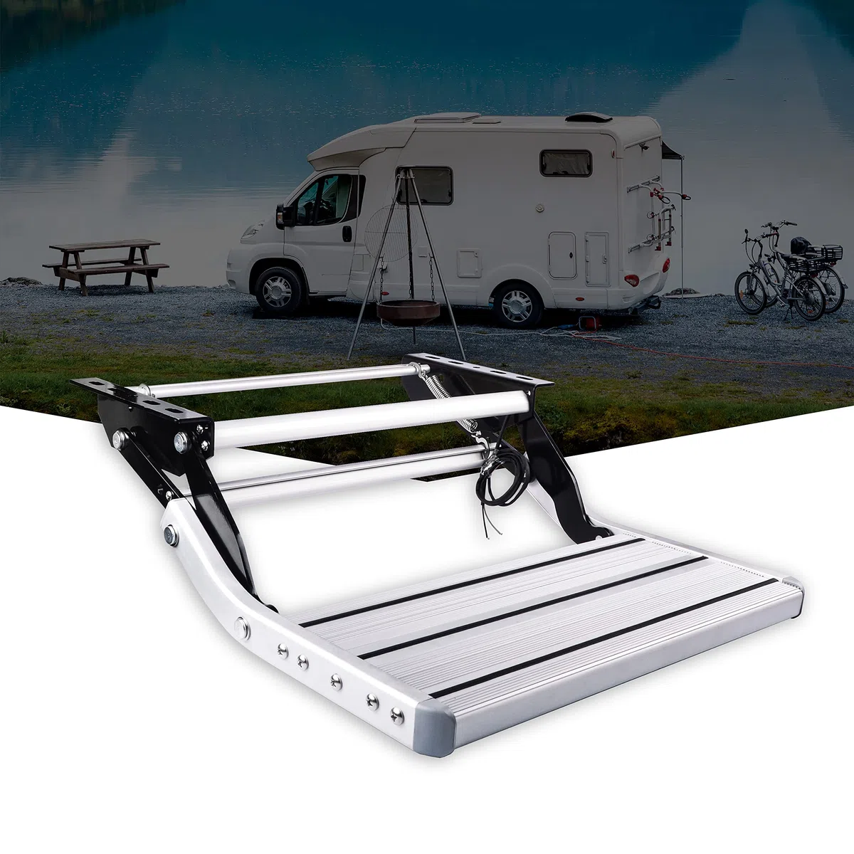 Pedal de Autocaravana Manual Plegable único Pasos con luz LED, Escalera, Pedal telescópico Antideslizante, para Autocaravana, Caravana