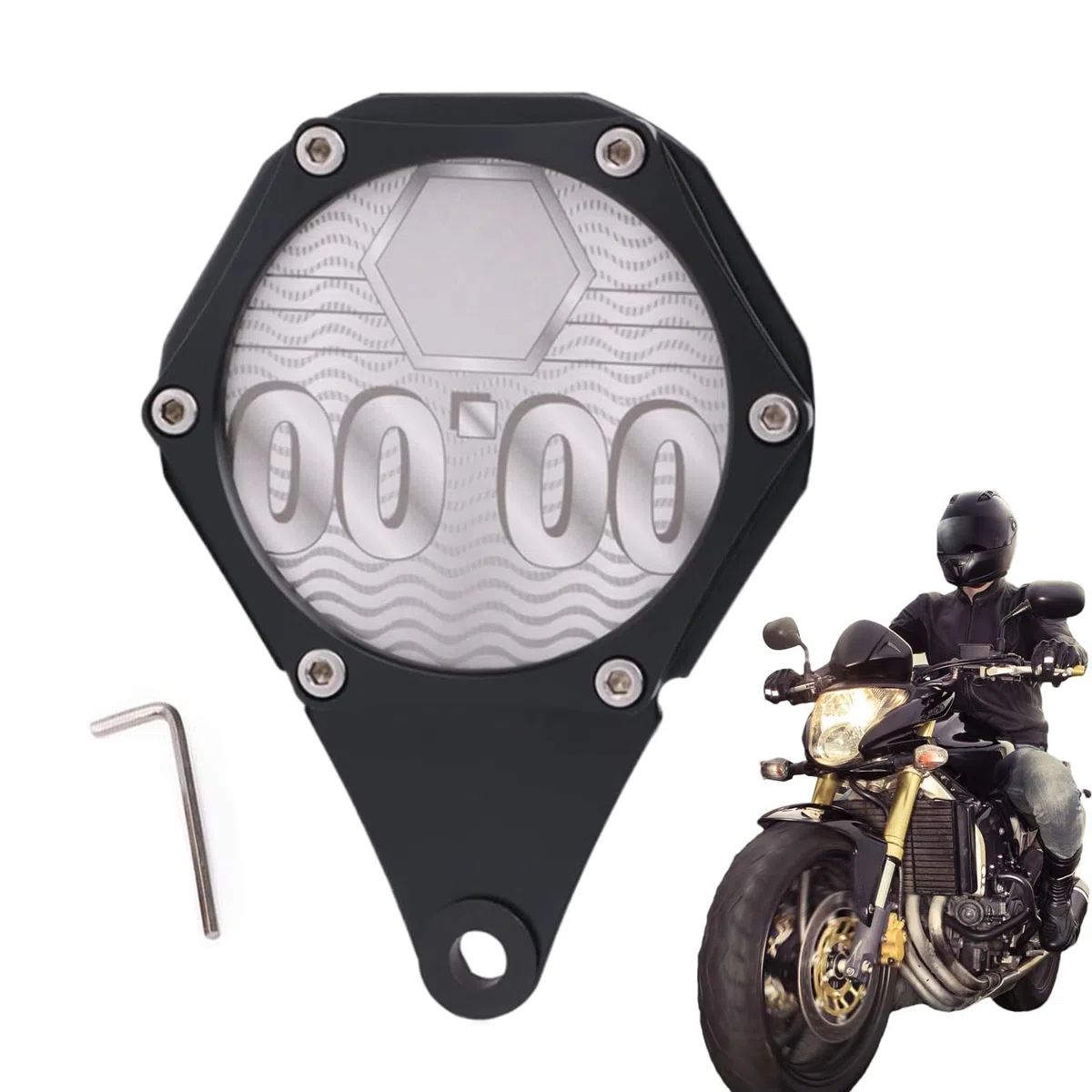 Soporte para permisos de disco fiscal para motocicleta, soporte hexagonal para placa de impuestos, soporte de aluminio impermeable para tarjetas con llave para ciclomotor ATV