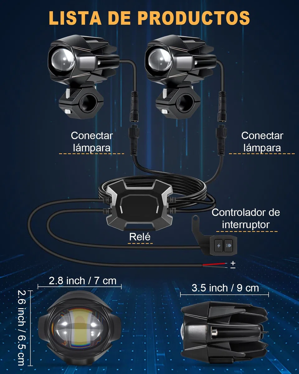 Dinfu 60W Faros para Luz Delantera de Motocicleta, 9v -60v ronda LED faros antiniebla IP67 5 patrones de flash con arnés y 2 soportes de montaje para moto ATV UTV dirt bike 4x4 camioneta