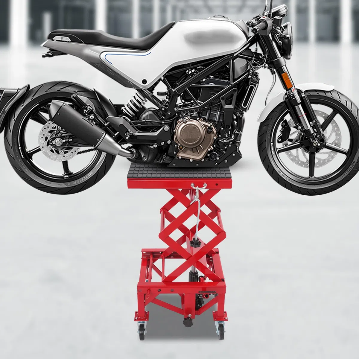 Elevador de motocicleta hasta 200 kg, plataforma elevadora para motocicletas, altura ajustable entre 35 cm y 87 cm, soporte central para motocicletas, ATV y quads