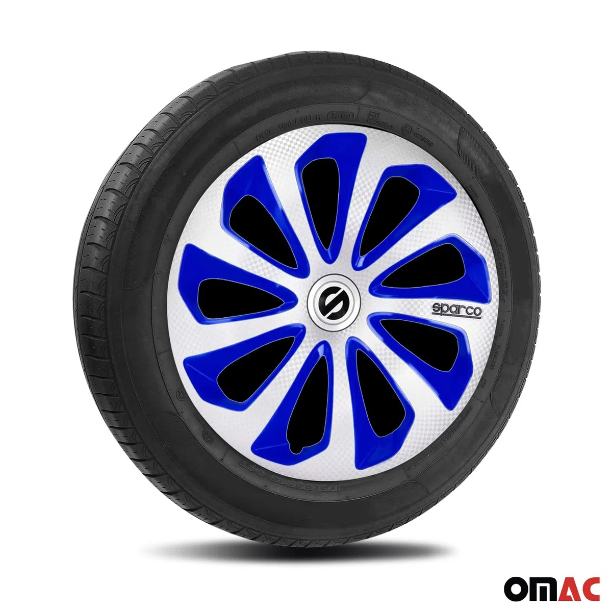 SPARCO Tapacubos 14" pulgada Kit plata Azul carbón Embelecedores De Rueda Juego de tapacubos SPC1475SVBLC