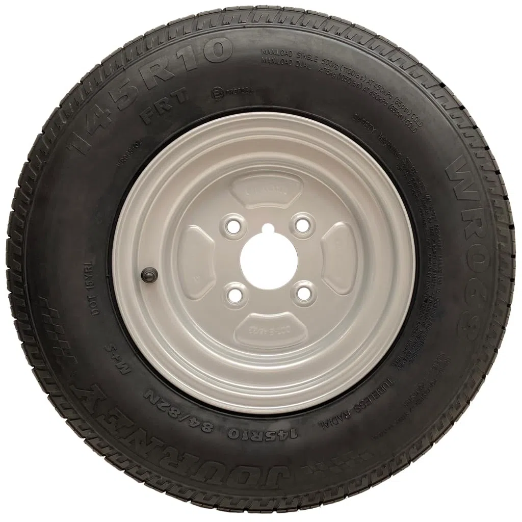 Parnells, 2 Ruedas de Remolque sin Cámara de 10 Pulgadas, Neumático Radial Wanda 145r10 y Llantas de Acero, PCD de 4 Espárragos de 4", Alta Velocidad, Legal en Carretera 84/82n, Diámetro Total 492 mm