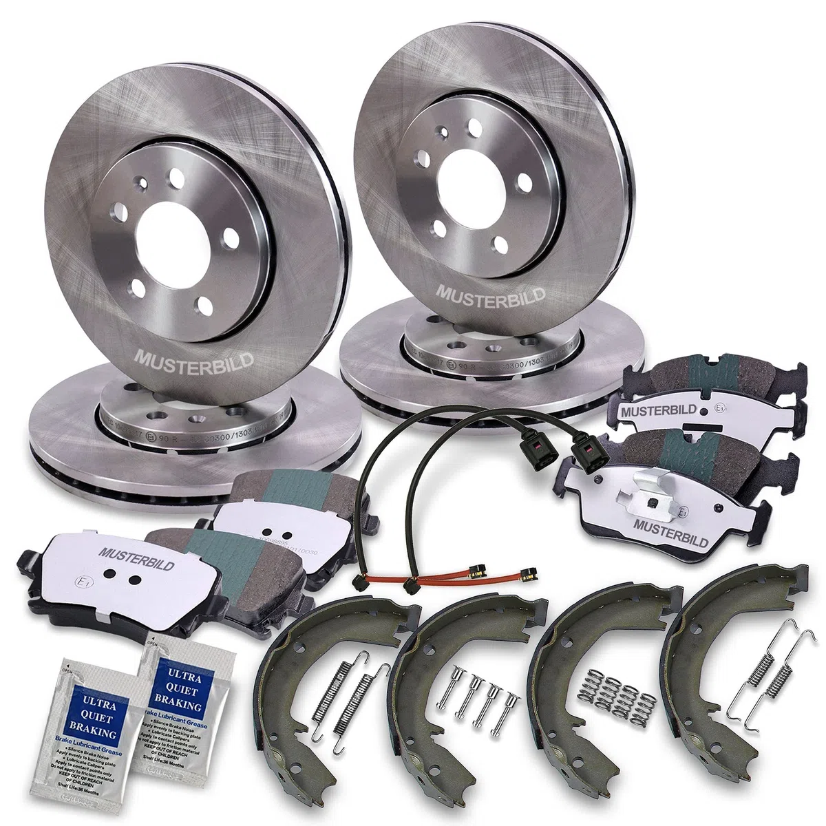 BESTPRICE Juego de frenos incl. discos de freno delanteros Ø 296 mm ventilados + traseros Ø 185 mm macizos + pastillas de freno de freno traseras + contacto de desgaste BMW Serie 5 (E39)