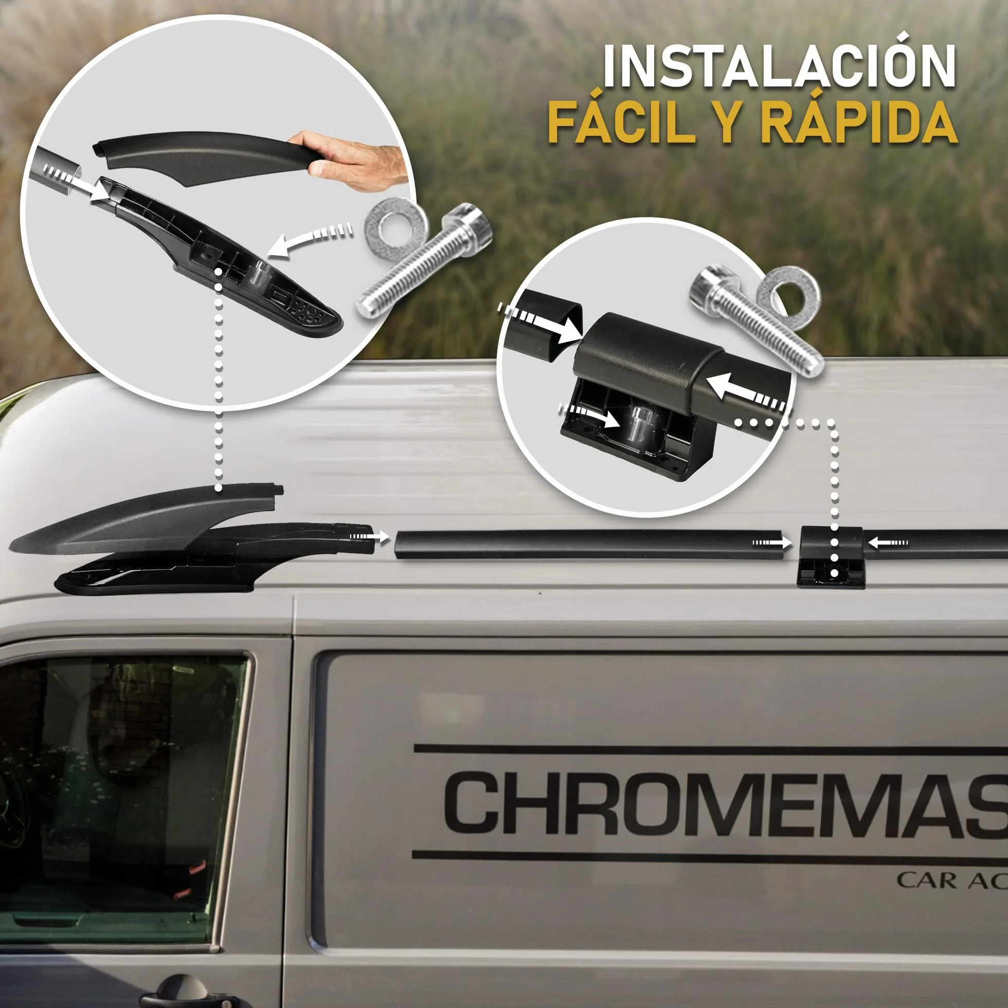 CHROMEMASTER | Compatible con Renault Trafic 3 Short L1 2014+ | Barras Portaequipajes, Rieles de Techo; Se Utilizan para el Montaje de Portaequipajes de Techo, Cajas de Techo o Portabicicletas