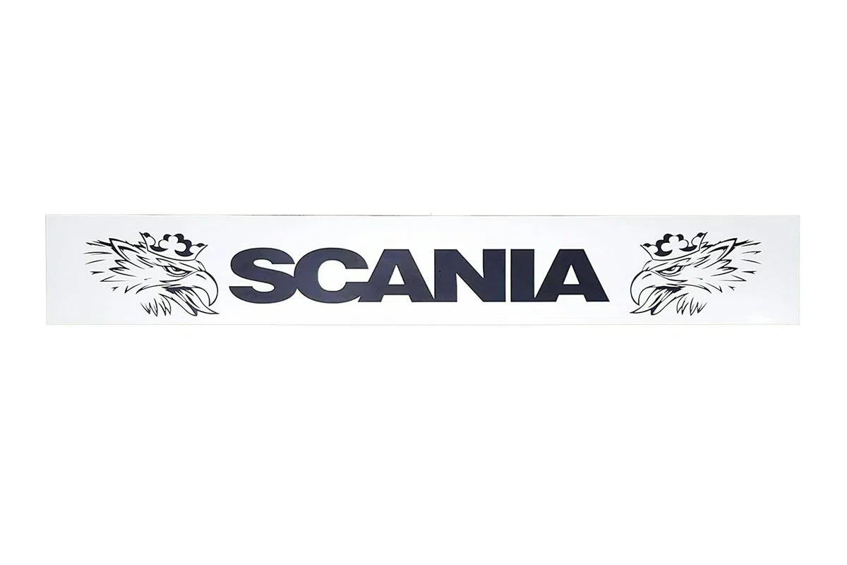 Faldilla faldón de guardabarro Trasero Largo Apto para camión y Remolque Scania con inscripción de Goma Blanca Flexible y Resistente 240 x 35 cm