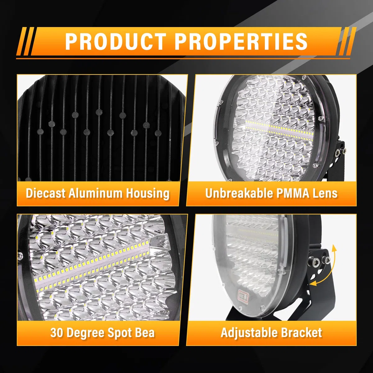 SKYWORLD 2 Pcs Faros Trabajo led Redondo, Negro 9 Pulgadas 23cm 294W Focos Led Tractor 12V, Spot lámpara Trabajo led para Off Road Camión Coche ATV UTE SUV 4x4, Faros antiniebla, 6000K Blanco