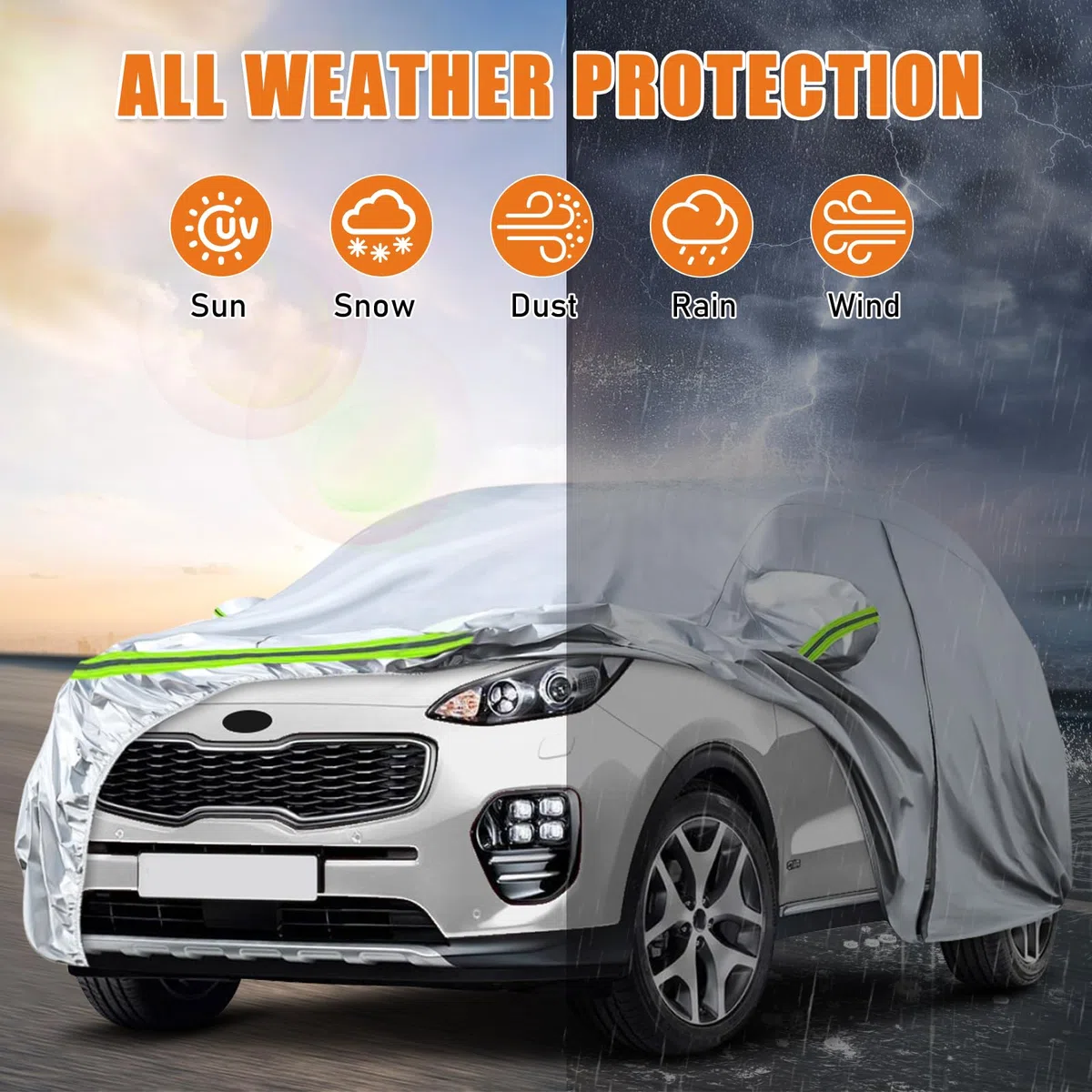 Funda de coche exterior resistente al agua para Kia Sportage 2010-2025, lona completa de verano, protección contra lluvia, sol, polvo y UV