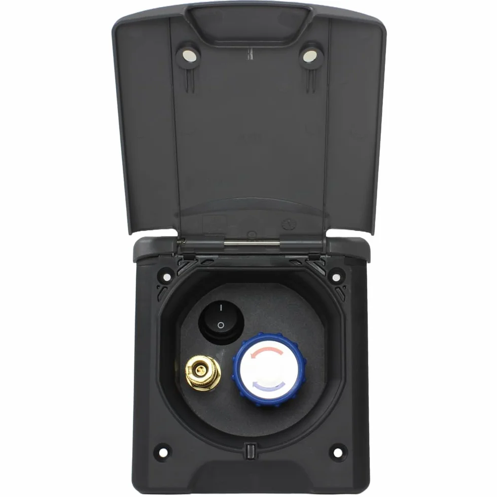 Generisch ABL - Toma de agua para exteriores, manguera de ducha para autocaravana, caravana o caravana, grifo mezclador + interruptor, color gris