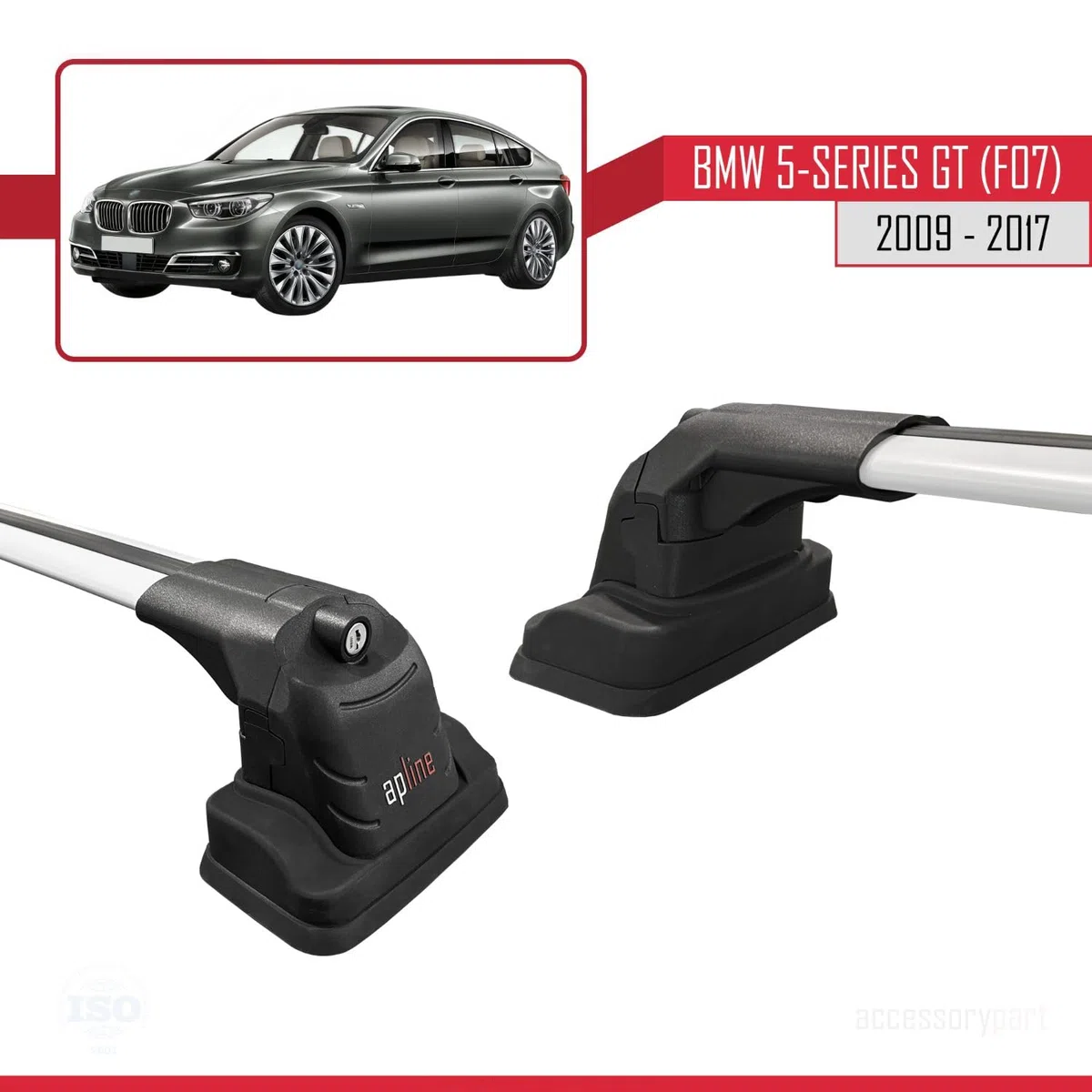 Compatible con BMW Serie 5 Gran Turismo (F07) 2009-2017 Modelo Ace-3 Barra de Techo Auto Portaequipajes Barras Transversales Gris Aluminio 2 Barras