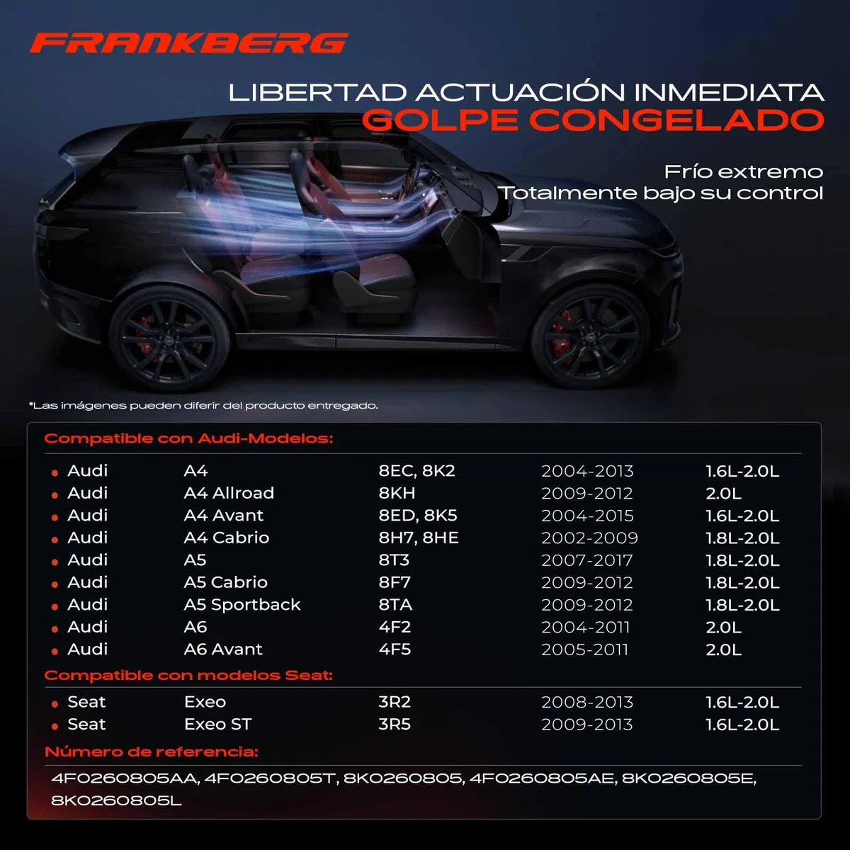 Frankberg Compresor de aire acondicionado con embrague Compatible con A4 8EC B7 8K2 B8 8KH B8 8ED B7 8K5 B8 8H7 8HE Exeo 3R2 3R5 A6 4F2 C6 4F5 C6 A5 8T3 8F7 8TA 4F0260805AAincl. aceite premezclado