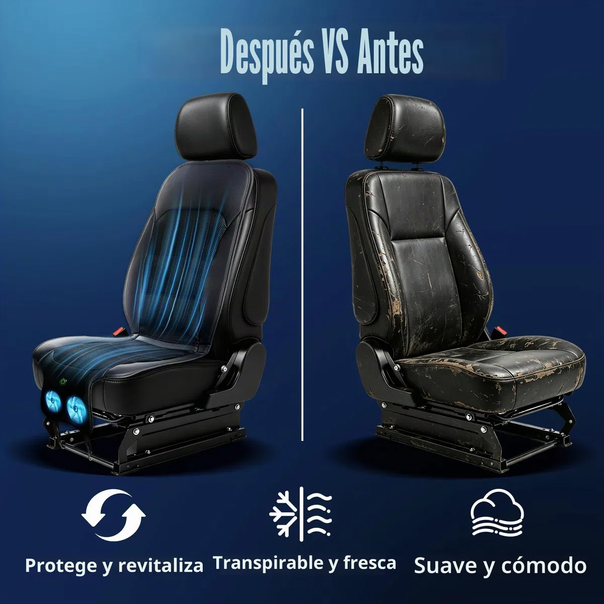Funda de asiento de coche de refrigeración mejorada, cojín de asiento delantero de 12 V y 3 velocidades con 2 ventiladores turbo, ajuste universal para verano, coche, SUV, camión, oficina en