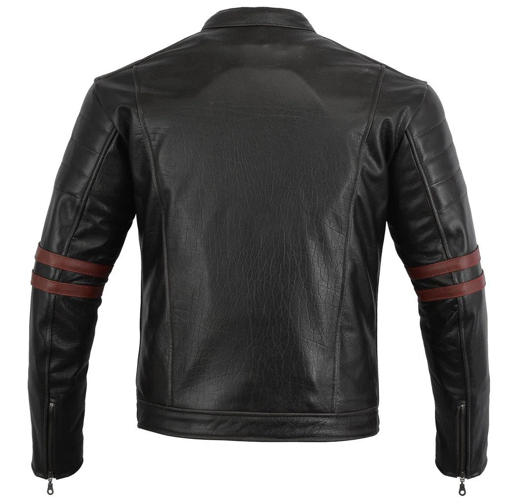 Bikers Gear Australia The Rocker Chaqueta Café Racer de Piel de Oxblood Negra para Motocicleta, blindada CE Unisex Adulto