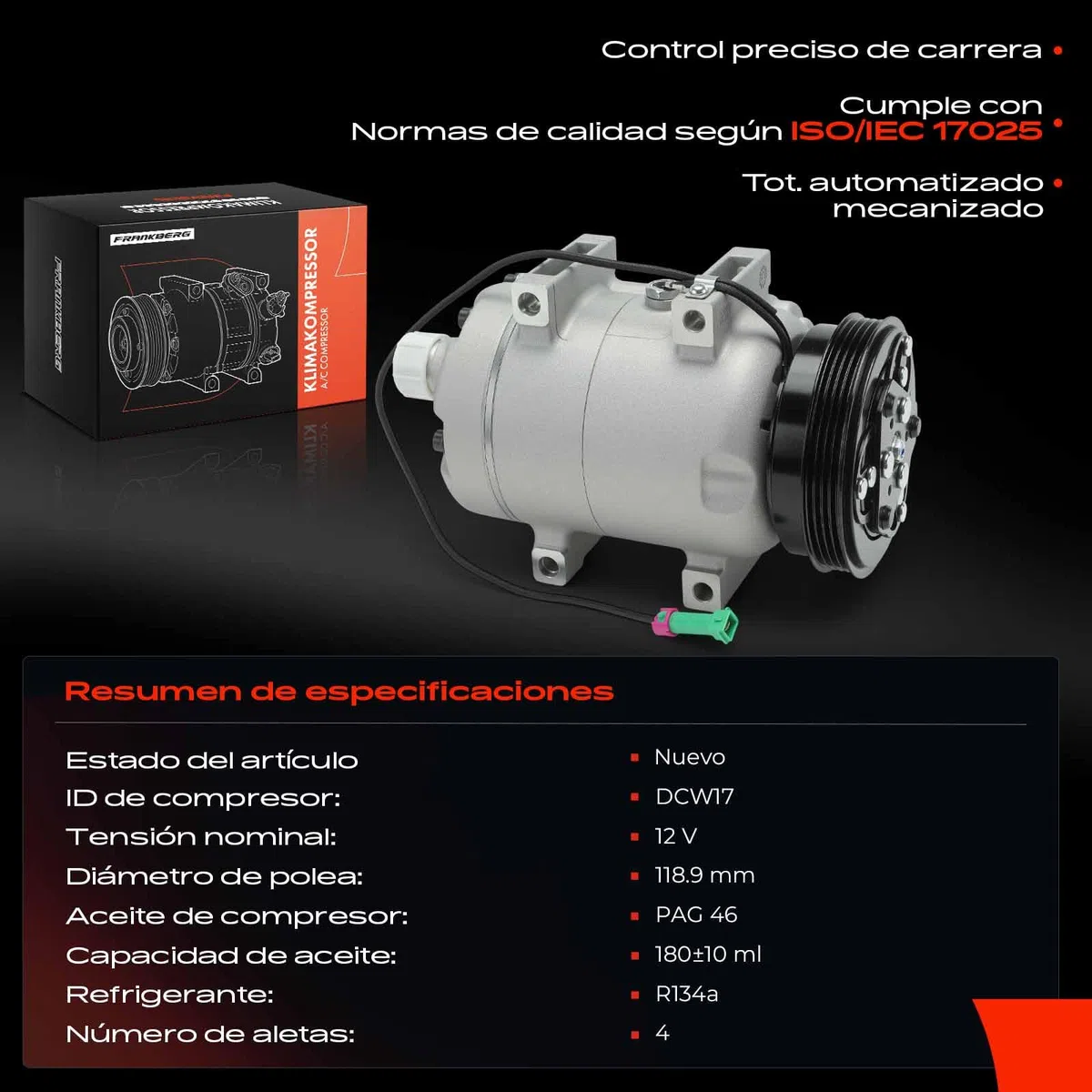 Frankberg Compresor de aire acondicionado 1-Polos Compatible con A4 8D2 1.6L-1.9L 1994-2000 A6 4B2 1.8L 1.9L 1997-2005 Passa.t 3B2 1.6L-1.9L 1996-2000 Replace# 8D0260805