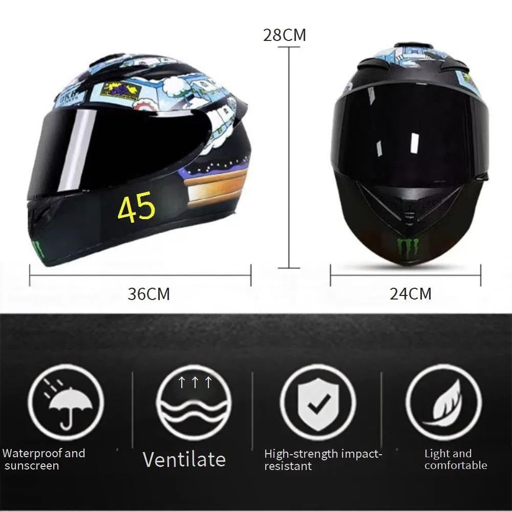 Casco Integral de Motocicleta 2025 con Visera Solar Negra para Adultos, Casco de Moto de Carreras de Calle con Guantes Y MáScara, Aprobado por El Dot