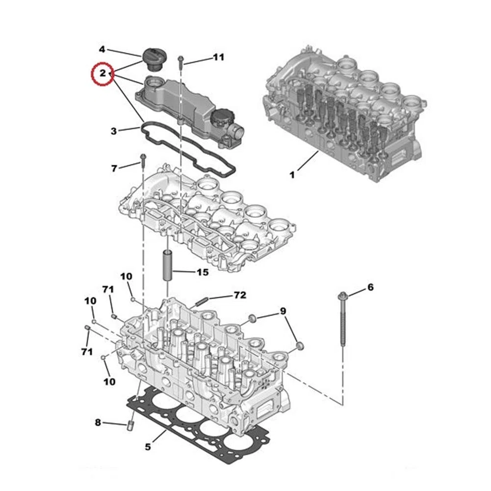 VOBOR Tapa de La Válvula, Tapa de Válvula de Motor con junta tapa balancines para 1.6 HDI Berlingo C2 C3 C4 C5 Xsara 0248L1