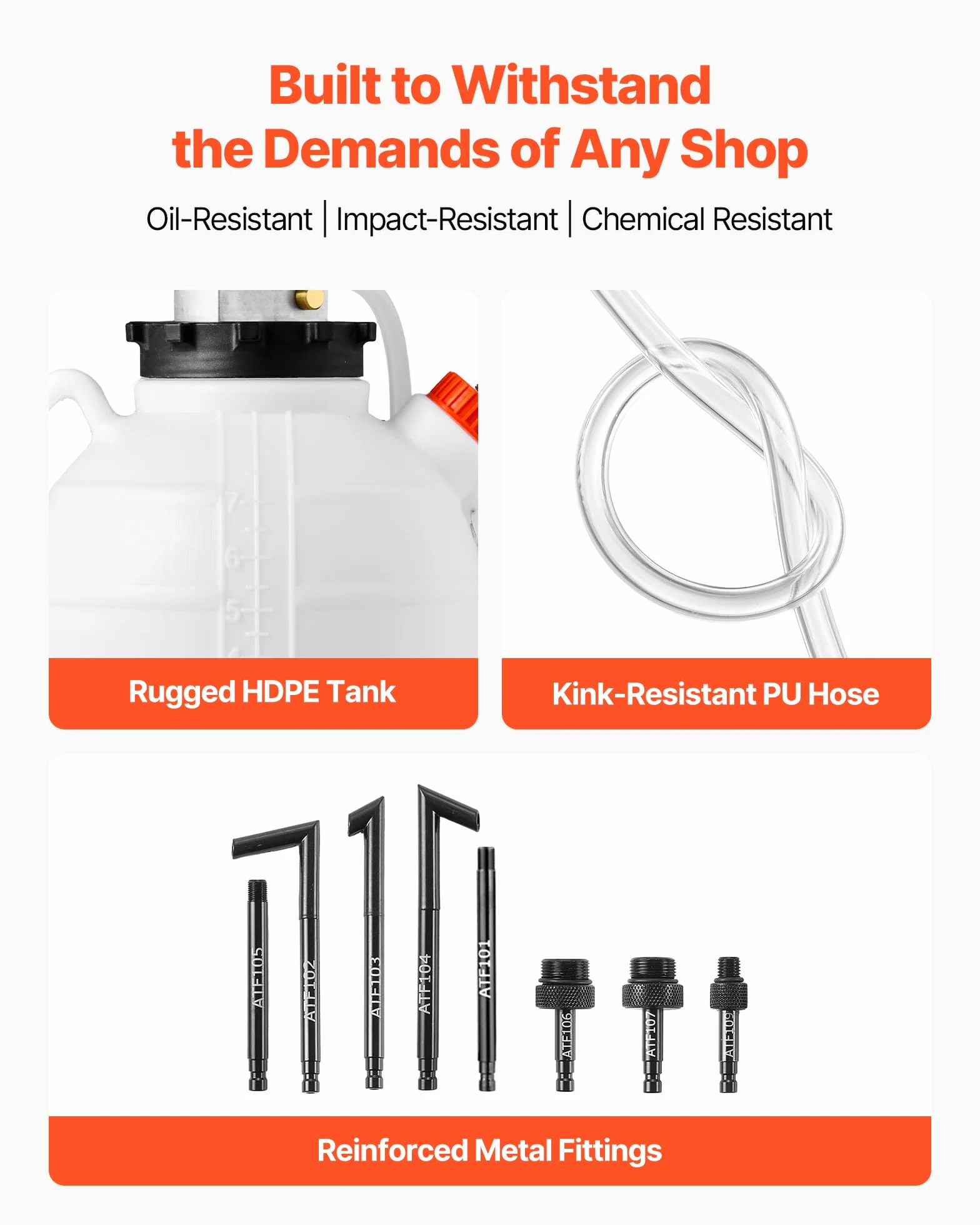 VEVOR Bomba de Líquido de Transmisión Manual Capacidad 7,5 L, Kit de Llenador de Aceite, con 8 Adaptadores de ATF y Manguera de 150 cm, Tanque HDPE, Dispensador de Aceite para Coches Barcos Motos