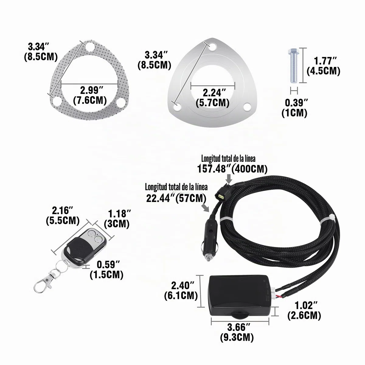 Kit de silenciador de escape eléctrico de 51mm 2" en acero inoxidable con interruptor de válvula y control remoto