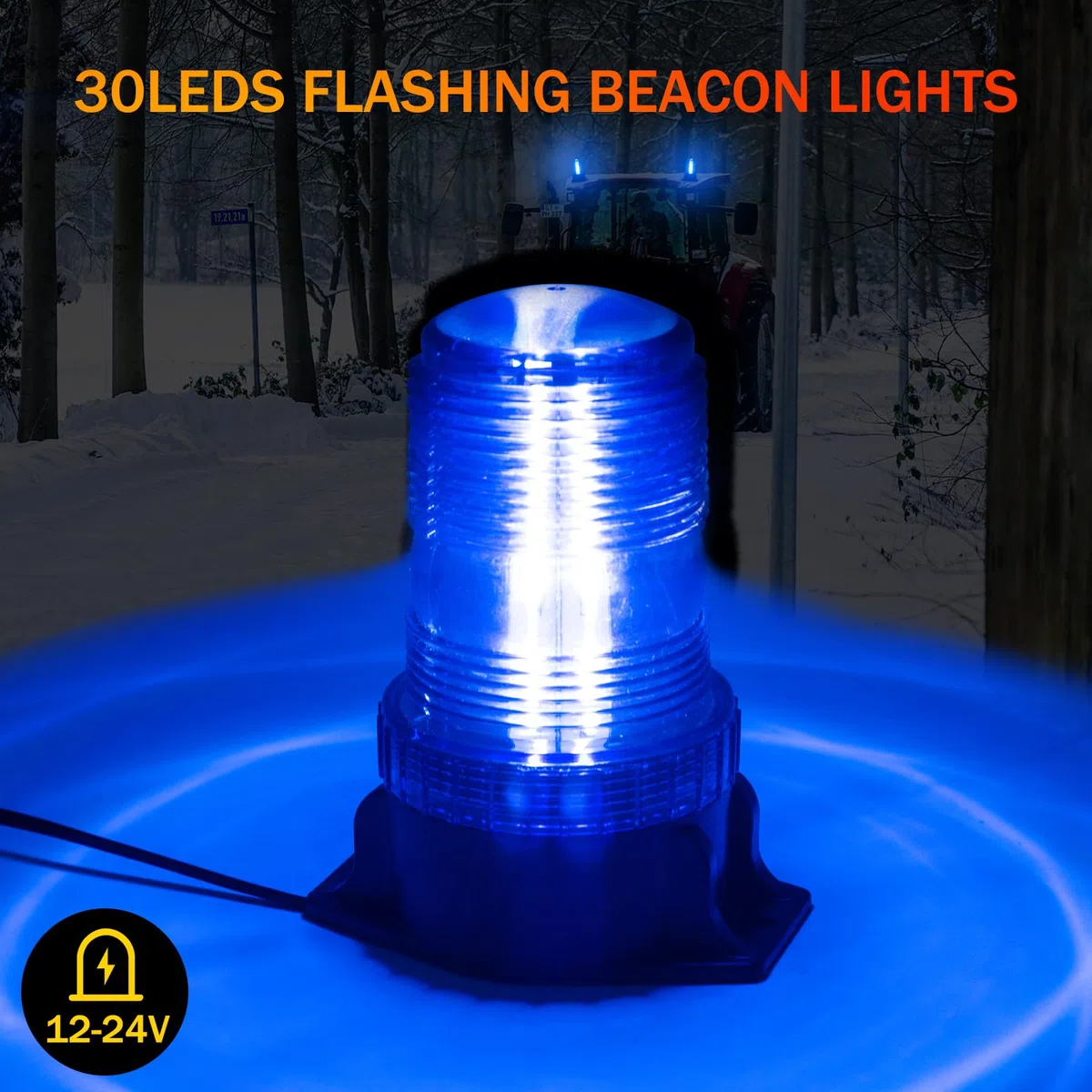 Biqing 1PC Luz de Baliza de Advertencia LED Azul,30LED Luces de Advertencia Estroboscópicas 12V 24V Luz Rotativa de Advertencia Estroboscopica para Autobús escolar Tractor Excavadoras Camión