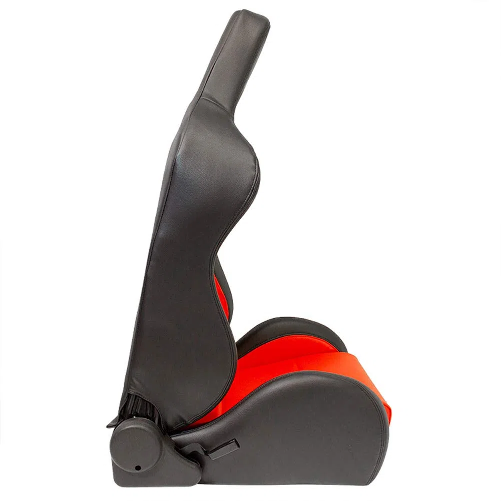 AUTO-STYLE Asiento Deportivo 'Eco' - Cuero Artificial Negro/Rojo - Respaldo Ajustable en el Lado Derecho - incl. Correderas