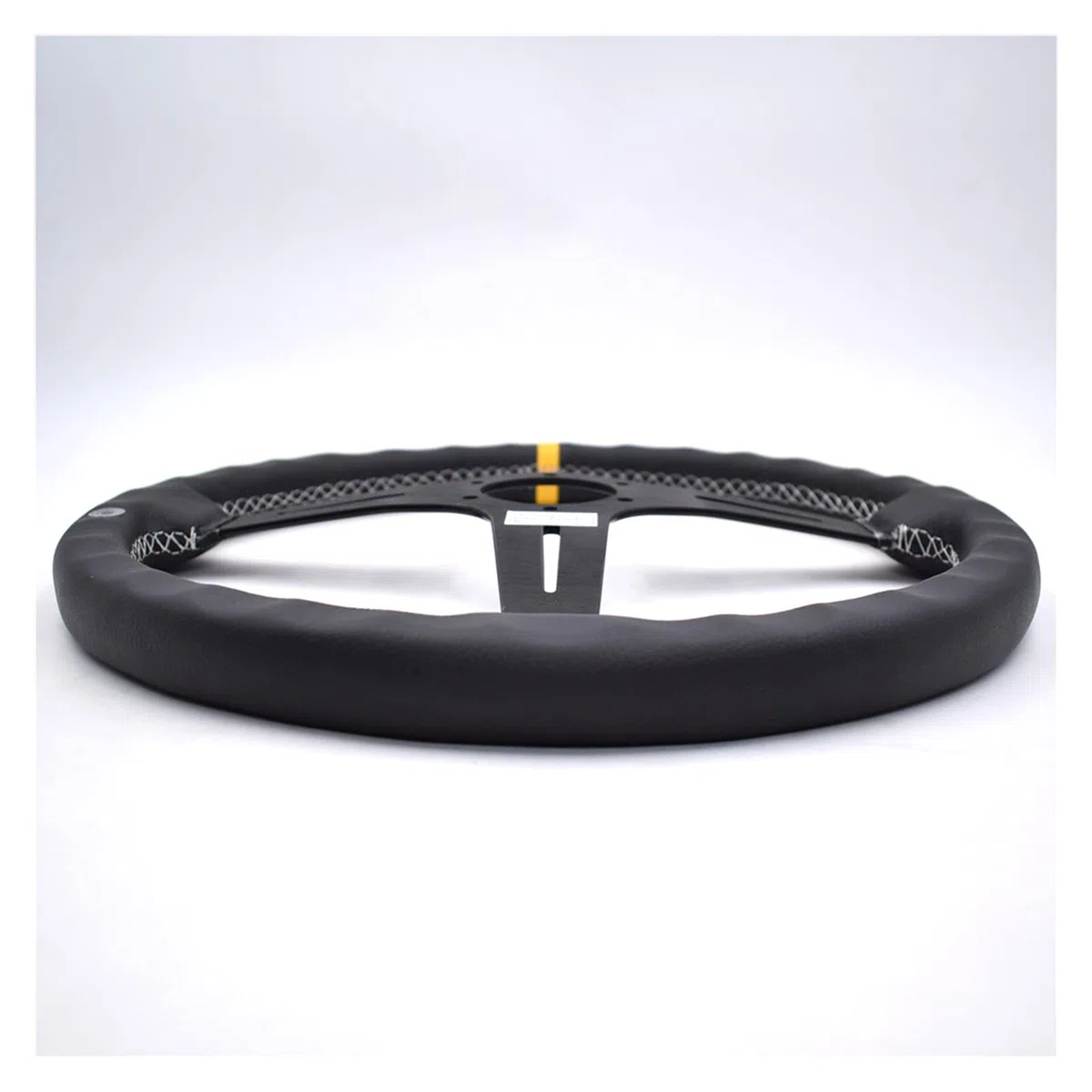 Volante Deportivo Coche de carreras de 380 mm / 15 pulgadas de cuero real del volante de la deriva Volante (Color : Black)