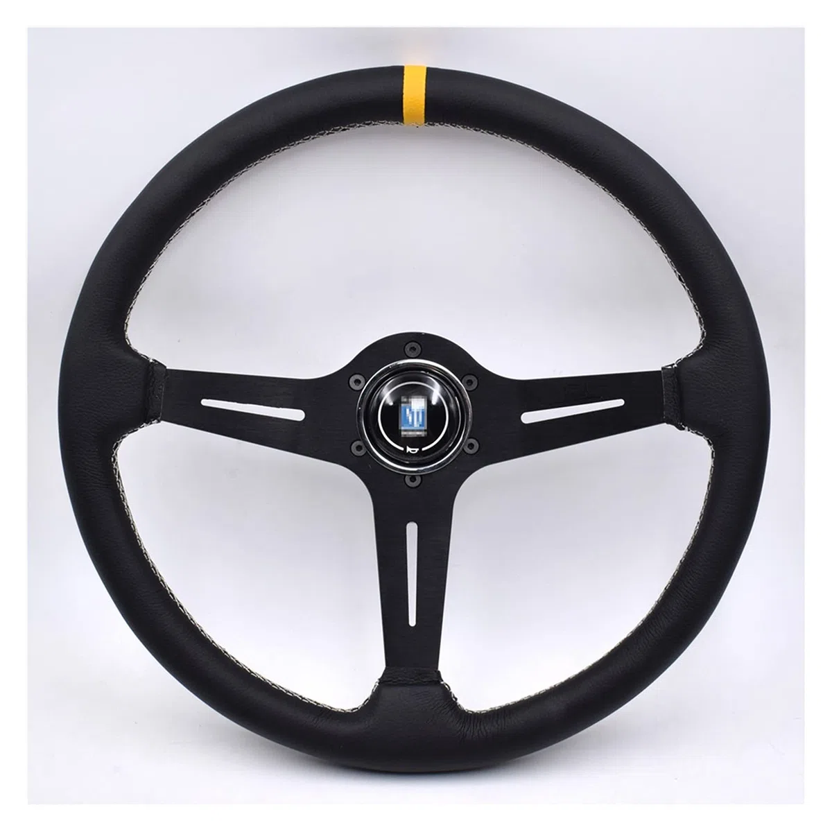Volante Deportivo Coche de carreras de 380 mm / 15 pulgadas de cuero real del volante de la deriva Volante (Color : Black)