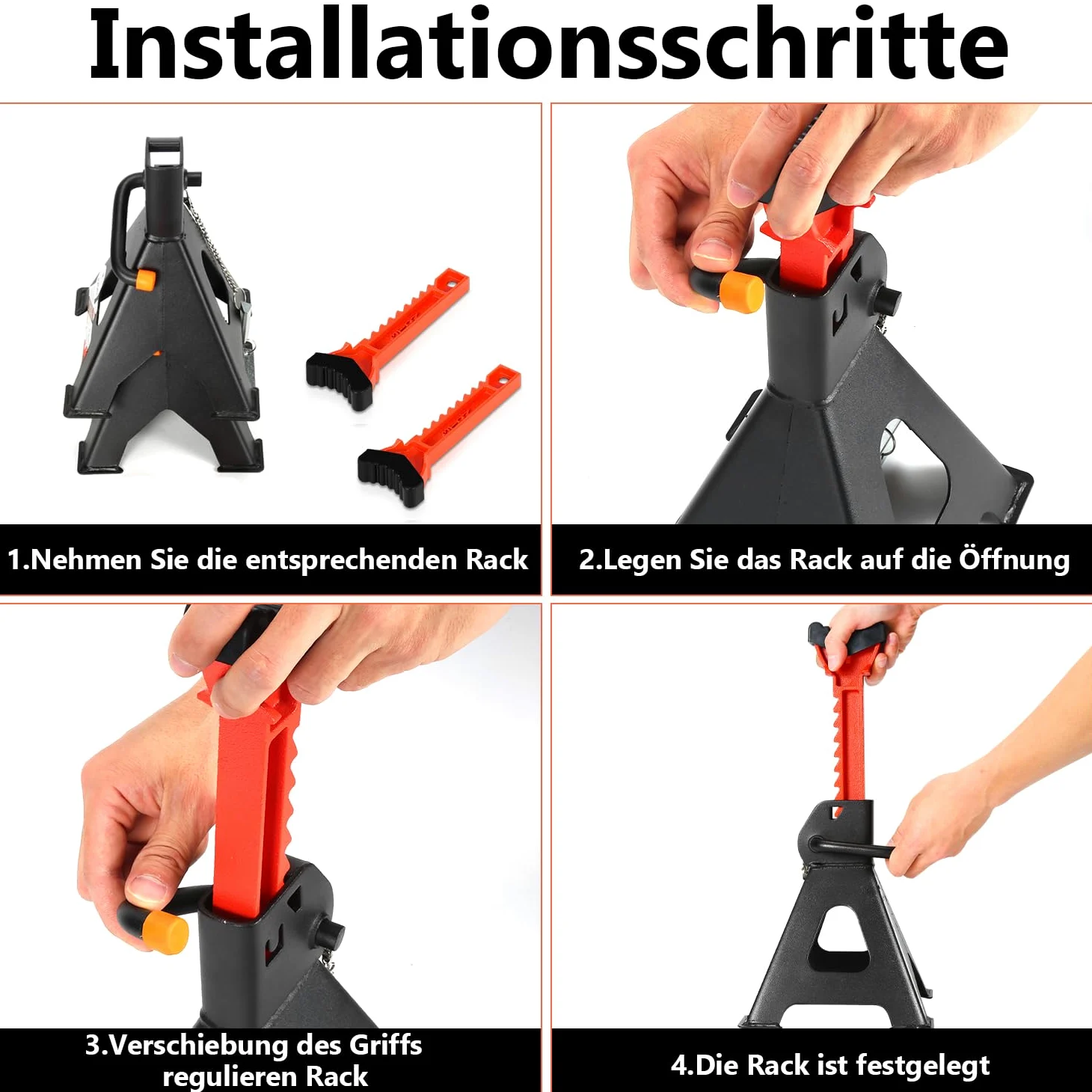 Herrselsam Caballete de apoyo 3T de capacidad de carga Caballete de altura ajustable 285-430mm Caballete de apoyo para vehículos con seguro Soportes de apoyo Auto Soportes para coches, caravanas