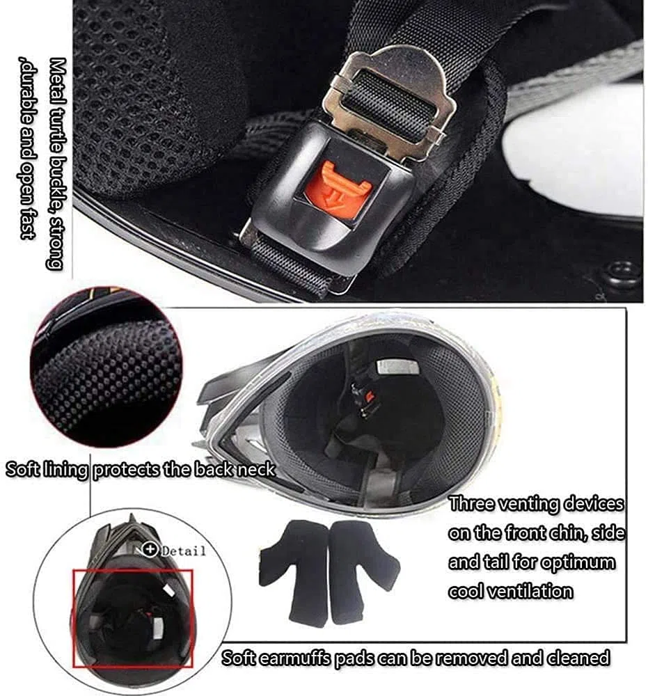 Casco de Moto Negro Mate,Casco Cross with Gafas Guantes Máscara a Prueba de Viento Casco Descenso Incluye 4 Tamaños de Forro de Casco