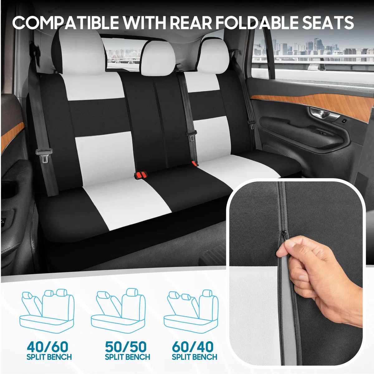 BDK PolyPro - Juego Completo de Fundas para Asientos de Coche, Color Blanco/Negro, Protectores de Asiento Delantero y Trasero, fácil de Instalar, Fundas Interiores para Auto, camión, Furgoneta, SUV