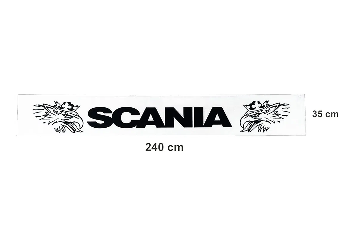 Faldilla faldón de guardabarro Trasero Largo Apto para camión y Remolque Scania con inscripción de Goma Blanca Flexible y Resistente 240 x 35 cm