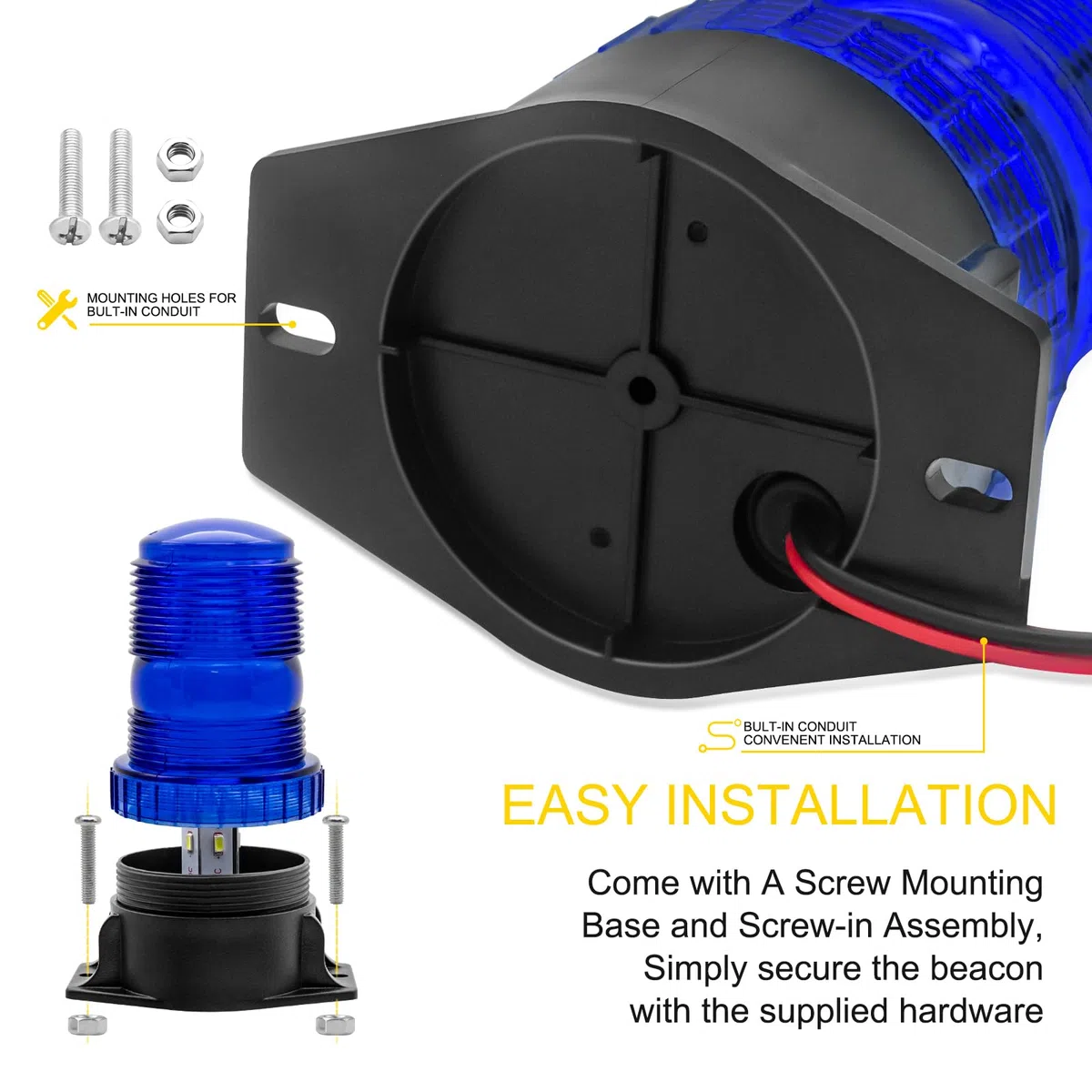 Biqing 1PC Luz de Baliza de Advertencia LED Azul,30LED Luces de Advertencia Estroboscópicas 12V 24V Luz Rotativa de Advertencia Estroboscopica para Autobús escolar Tractor Excavadoras Camión