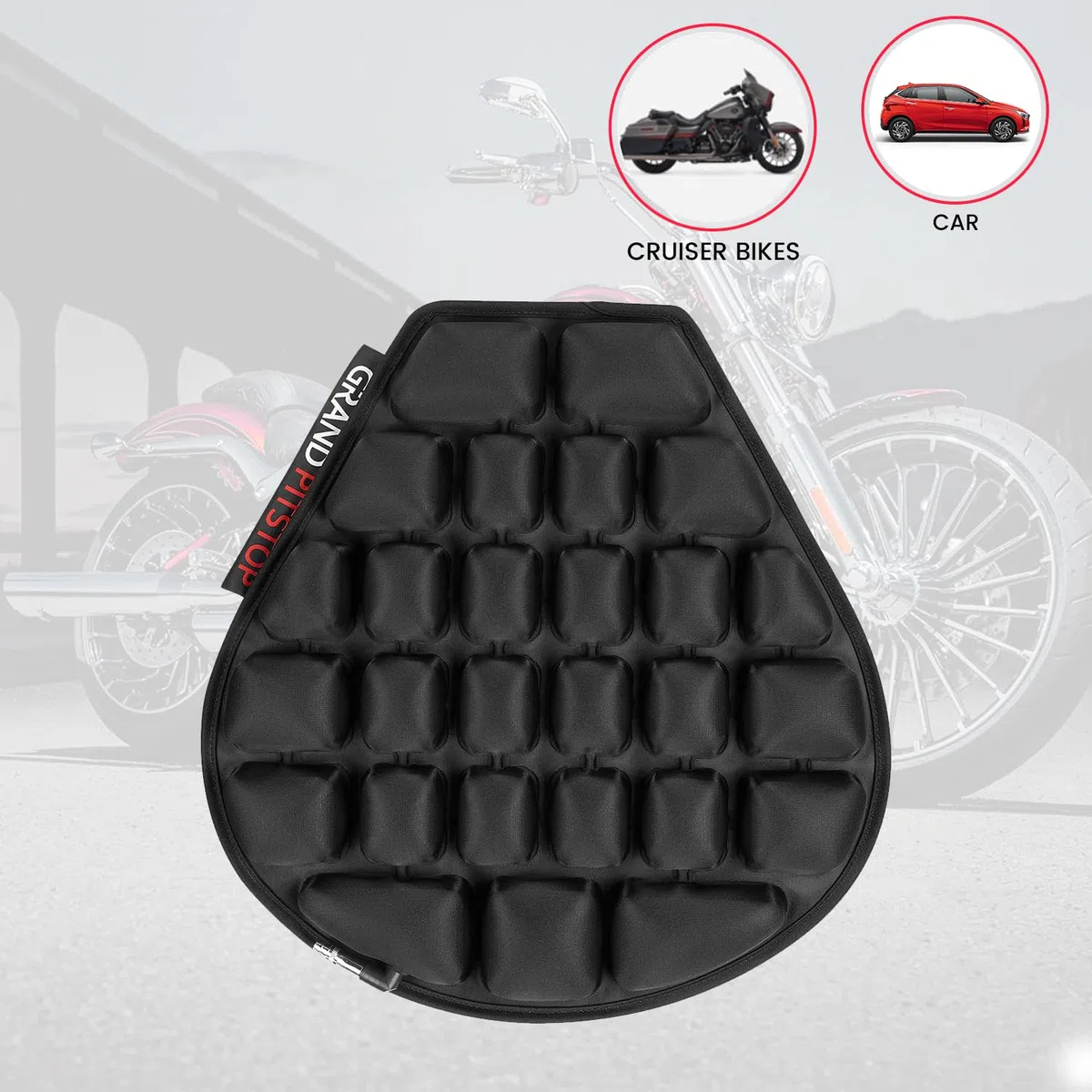 GRAND PITSTOP Motorcycle Air Seat Cushion With Inflatable Bubble Air Pads With Breathable Mesh Cover & Non-Skid Bottom compatible for Cruiser Motorcycle