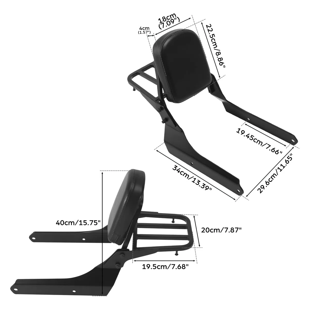 Respaldo Sissybar con portaequipajes para Honda Shadow Phantom 750 VT750C2B y Spirit 750 VT750C2 (38 cm)