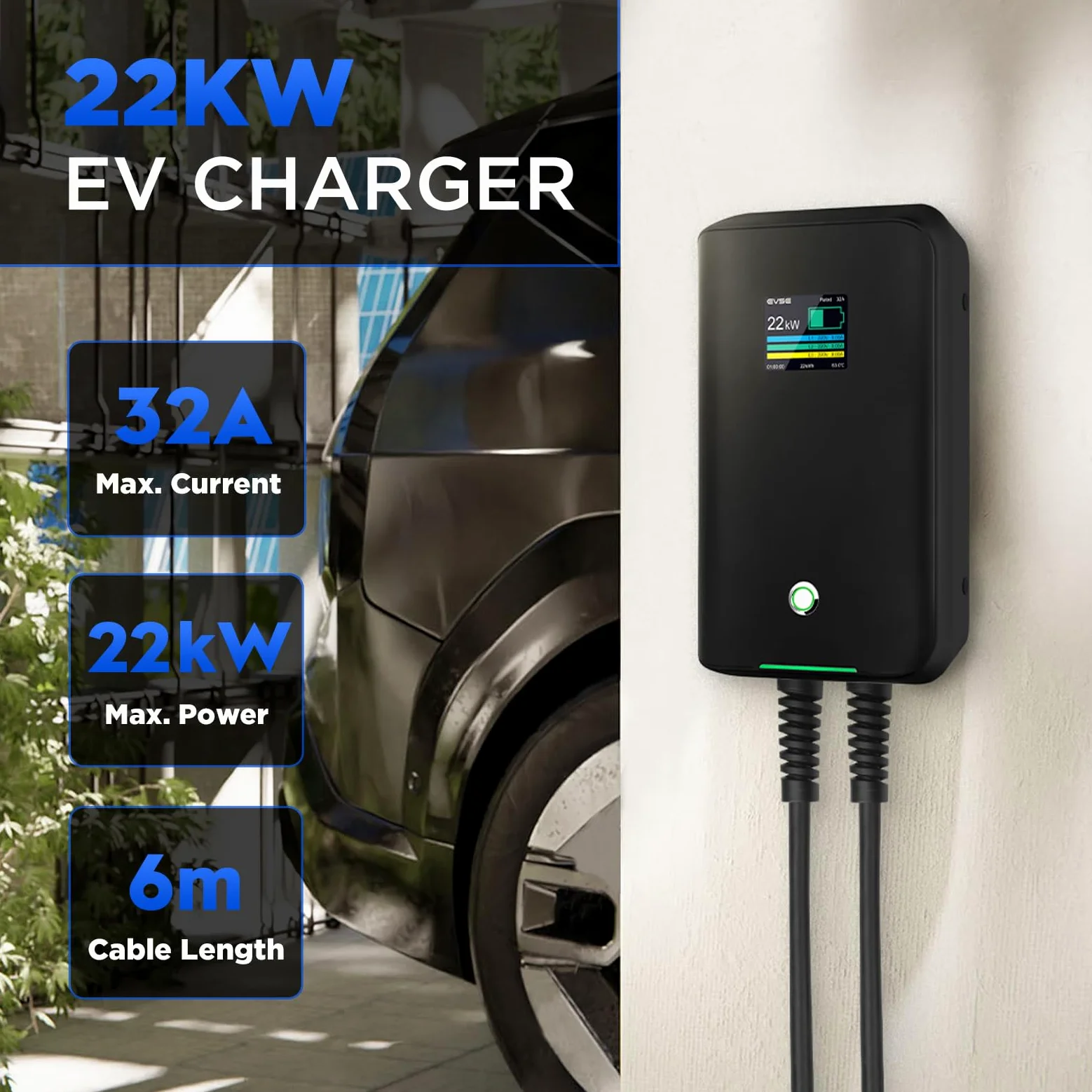 32A Wallbox EV trifásica Estación de Carga para Coches eléctricos (22KW Mode C)