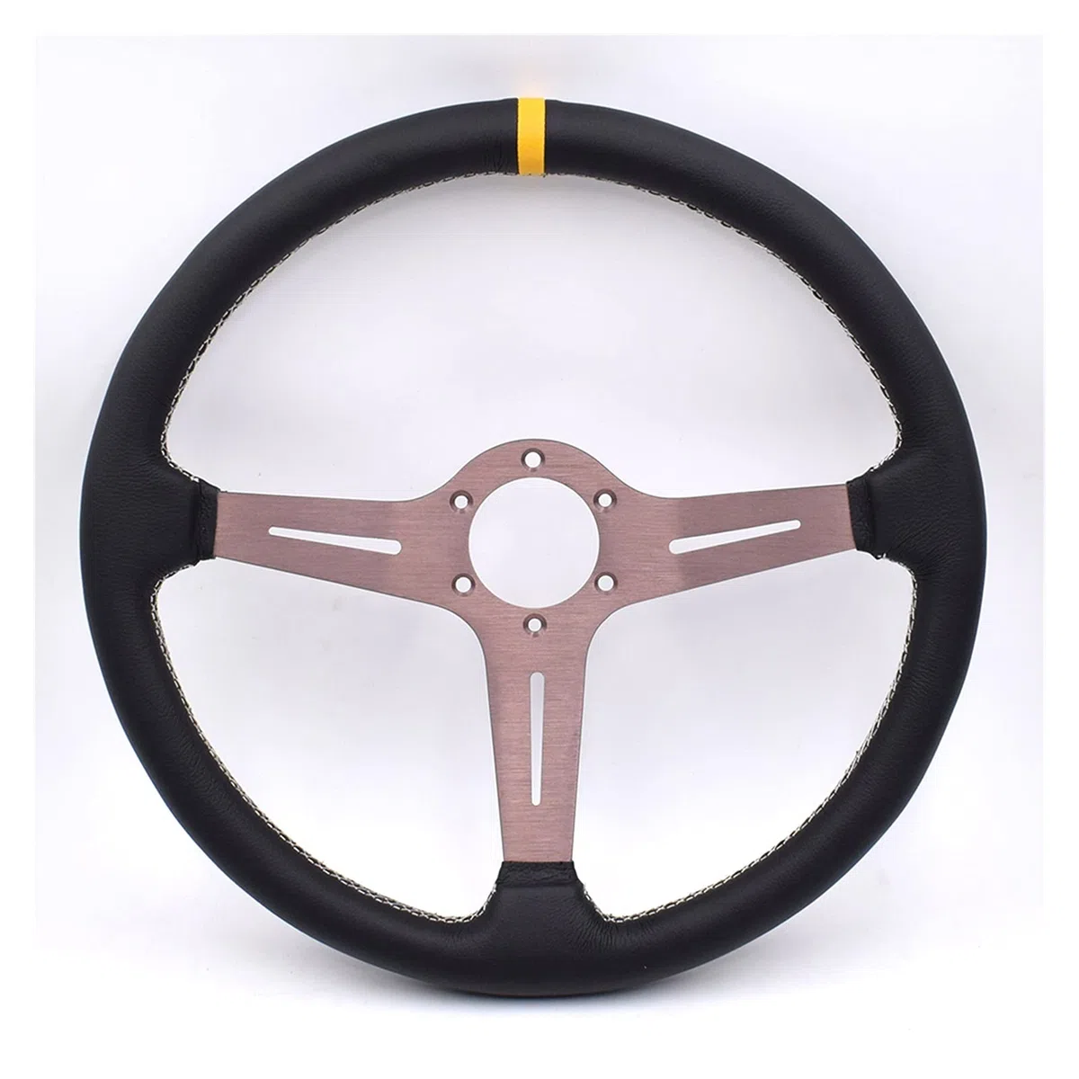 Volante Deportivo Coche de carreras de 380 mm / 15 pulgadas de cuero real del volante de la deriva Volante (Color : Black)