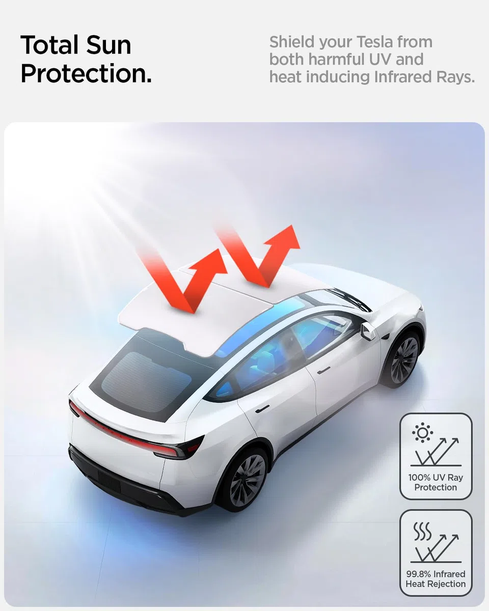 Spigen Tesla Model Y Juniper (Solo Premium & Performance 2025 2026) CryoShade Parasoles de Techo de Doble Capa con Protección contra Rayos UV [Pack de 2] Incluye 16 Clips para Accesorios Tesla Model Y