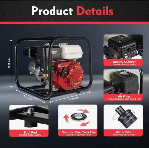 LINEA HD Motobomba de Agua a gasolina, motor 4T, 196cc, 5.5CV, para mangueras de 50mm (2"), 7m aspiración
