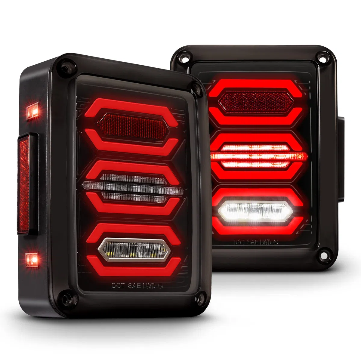 TRUE MODS - Luz trasera LED de repuesto para Jeep Wrangler [diseño hexagonal] [lente ahumada] [Plug n Play], luz de freno LED para Jeep Wrangler JK JKU Unlimited accesorios 2007-2018