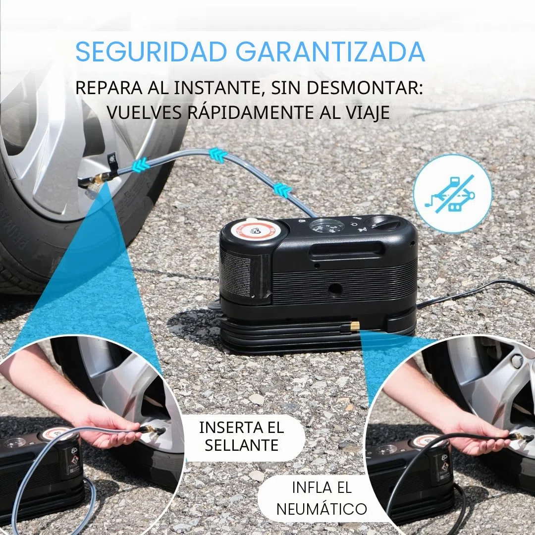 Fix&Go Sensor - Kit de reparación de neumáticos de coche con compresor de aire portátil de 12 V - Sistema de control electrónico de sellante - Compatible con TPMS - para coches, SUV y vehículos