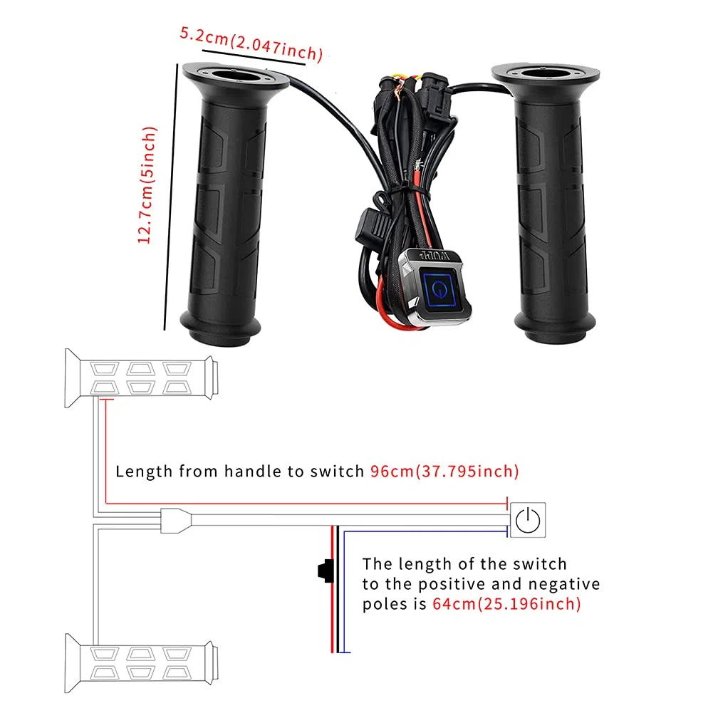 Empuñaduras de motocicleta con calefacción eléctrica para manillar ATV de 22 mm de diámetro, empuñaduras de manillar con termostato inteligente uniVe/r*sal, color negro