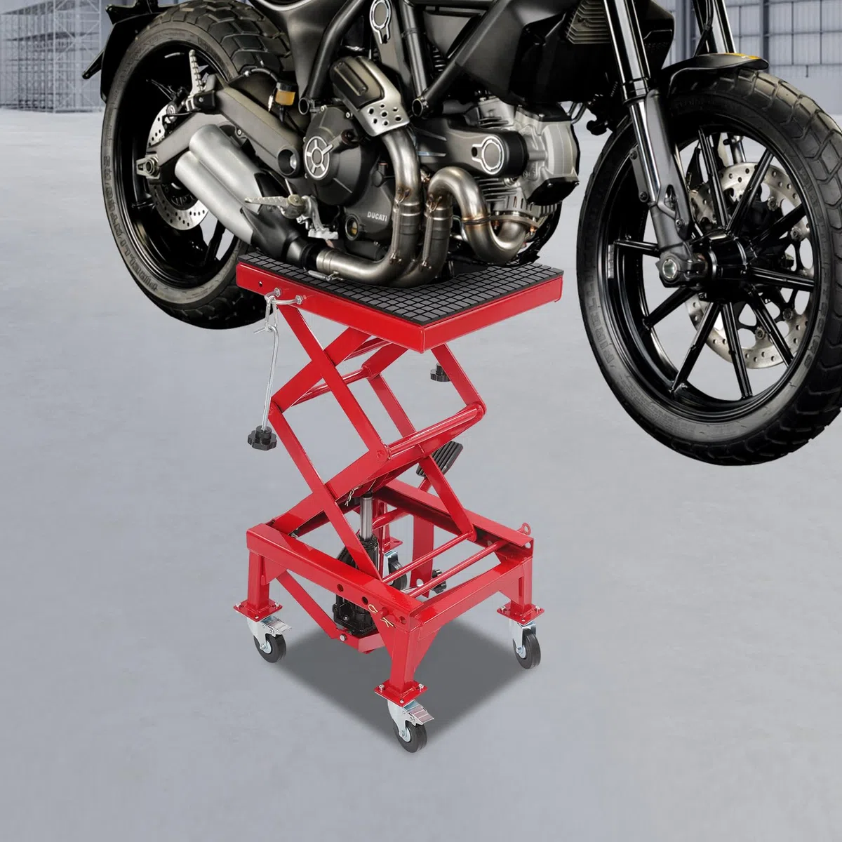 Elevador de motocicleta hasta 200 kg, plataforma elevadora para motocicletas, altura ajustable entre 35 cm y 87 cm, soporte central para motocicletas, ATV y quads